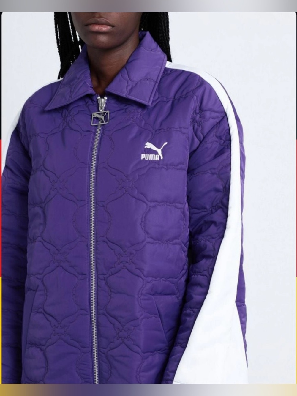 Puma Purple Quilted Puffer Jacket with White Sleeve Stripe